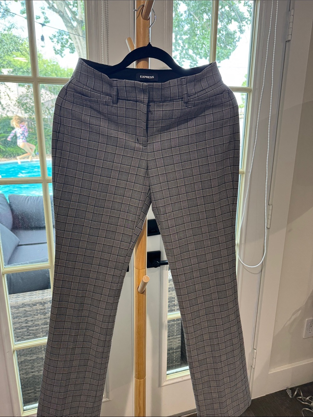 Express Gray Plaid Straight-Leg Dress Pants